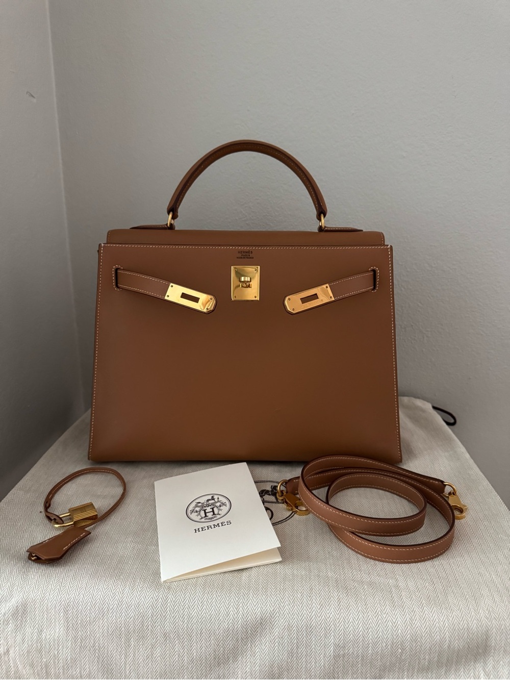 Hermes Kelly 32 Sellier Natural Chamonix GHW